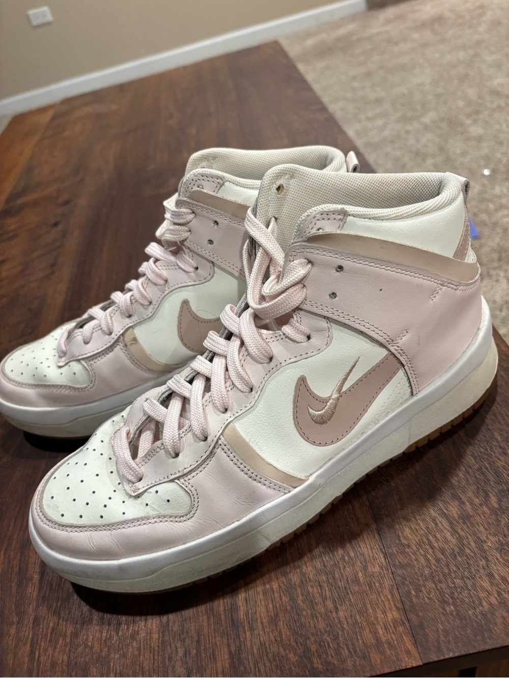 Nike Women’s Pale Pink and White High-Top Sneakers
